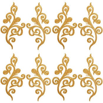 Ethnic Style Flower Pattern Computerized Embroidery Appliques, Metallic Thread Embroidery Iron on Ornament Accessories, Gold, 175~177x88~89x1mm