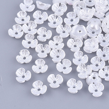 Resin Imitation Pearl Bead Caps, 3-Petal, Flower, White, 6x6.5x2.5mm, Hole: 1mm