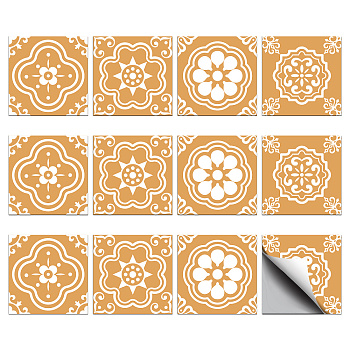 Waterproof PVC Tile Stickers, for Kitchen Bathroom Waterprrof Wall Tile, Floral, 100x100mm, 4 styles, 9pcs/style, 36pcs/set