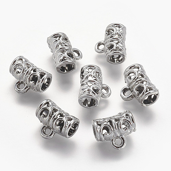 Alloy Tube Bails, Loop Bails, Bail Beads, Long-Lasting Plated, Tube, Silver Color Plated, 12x9x6mm, Hole: 1mm, Inner Diameter: 4mm