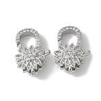 Brass Micro Pave Cubic Zirconia Lobster Claw Clasps, Rack Plating, Long-Lasting Plated, Lead Free & Cadmium Free, Flower, Platinum, 20x13.5x7mm, Hole: 1.8mm(KK-F893-05P)