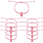 20Pcs Alloy Link Bracelets, Adjustable Polyester Cord Braided Bracelets for Women, Awareness Ribbon, Pink, Inner Diameter: 3-1/2 inch(9cm)(BJEW-GO0001-26)