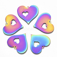 Valentine's Day Ion Plating(IP) 201 Stainless Steel Pendants, Etched Metal Embellishments, Heart with Heart, Rainbow Color, 27x29x0.3mm, Hole: 2mm(STAS-R114-015)