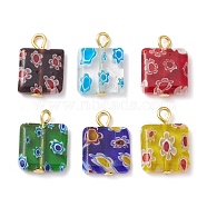Square Handmade Millefiori Glass Pendants, with Iron Flat Head Pins, Cadmium Free & Lead Free, Colorful, 16.5x12x3mm, Hole: 2mm(PALLOY-JF02486)