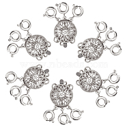 3-Strand 6-Hole Brass Box Clasps, Multi-Strand Clasps, with Spring Ring Clasps, Flat Round, Platinum, 24x11x5.5mm, 6 sets/box(FIND-SC0003-31P)