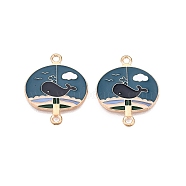 Alloy Enamel Pendants, Whale Fan Connector Charms, Cadmium Free & Lead Free, Rose Gold, Teal, 27x21.5x1mm, Hole: 1.8mm(PALLOY-N176-29E-RS)