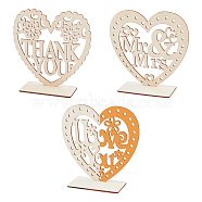 CREATCABIN 3 Sets 3 Style Density Board Display Decorations, Valentine's Day, Ornament Gift, Heart with Word, BurlyWood, 15x15x0.25cm, Setting: 9.7x5x0.25cm, 1 set/style(DJEW-CN0001-06)