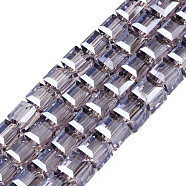 Electroplate Transparent Glass Beads Strands, Faceted, Cube, Slate Blue, 7x7x6.5mm, Hole: 1.2mm, about 100Pcs/strand, 25.98 inch(66cm)(EGLA-N002-28-H04)