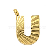 Ion Plating(IP) 304 Stainless Steel Charms, Handmade Engrave Figure, Full Polished, Golden, Letter U, 14x9.5x2mm, Hole: 1.8mm(STAS-G345-01G-U)