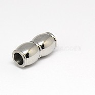 304 Stainless Steel Magnetic Clasps with Glue-in Ends, Barrel, Stainless Steel Color, 18x8.5mm, Hole: 5mm(STAS-K006-03C)