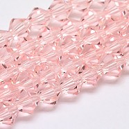 Imitate Austrian Crystal Bicone Glass Beads Strands, Grade AA, Faceted, Pink, 3x3.5mm, Hole: 0.8mm, about 120~125pcs/strand, 14.8 inch(GLAA-F029-3x3mm-15)