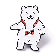 Naughty Bear with Camera Enamel Pin, Animal Alloy Enamel Brooch for Backpack Clothes, Electrophoresis Black, Red, 28x22x11mm(JEWB-A002-01A)