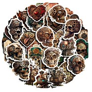 50Pcs Halloween Steampunk Skull PVC Adhesive Sticker Sets, Waterproof Decals for Halloween Party Supplies, Camel, 40~80mm(PW-WG79286-01)