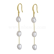 Natural Pearl Dangle Earrings for Women, with 925 Sterling Silver Findings, Nuggets, Real 14K Gold Plated, 75~81mm(EJEW-P231-09G)