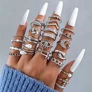23Pcs 23 Style Alloy Open Cuff Rings Set with Rhinestone, Enamel Stackable Rings, Mixed Shape, Platinum, Inner Diameter: 16~18mm, 1Pc/style(PW-WG99792-01)