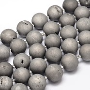 Round Electroplated Natural Druzy Geode Quartz Crystal Beads Strands, Silver Plated, 20mm, Hole: 1mm, about 18pcs/strand, 16 inch(G-A143B-20mm-04)