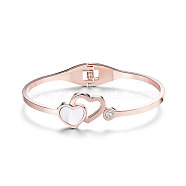 SHEGRACE Gorgeous Titanium Steel Bangle, Double Hearts with Chromatic Conch, Rose Gold, 59mm(JB267A)