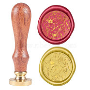 Wax Seal Stamp Set, Sealing Wax Stamp Solid Brass Head,  Wood Handle Retro Brass Stamp Kit Removable, for Envelopes Invitations, Gift Card, Flower Pattern, 83x22mm, Head: 7.5mm, Stamps: 25x14.5mm(AJEW-WH0131-489)