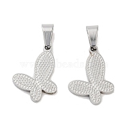 Non-Tarnish 304 Stainless Steel Pendants, Laser Cut, Butterfly Charm, Stainless Steel Color, 20x15x1.5mm, Hole: 3.5x6mm(STAS-I309-07P)