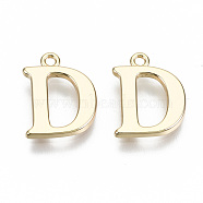Brass Charms, Nickel Free, Letter, Real 18K Gold Plated, Letter.D, D: 13x10.5x1.5mm, Hole: 1.2mm(X-KK-N231-179D-NF)