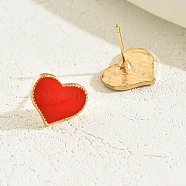 Elegant Red Heart Stud Earrings for Women, Vintage Style Jewelry, 
14K Gold Plated(BU2905)