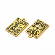 Tibetan Style Alloy Pendants, Rectangle with Tarot Charm, Antique Golden, 23x14x1.5mm, Hole: 2mm(PALLOY-M207-06AG-06)
