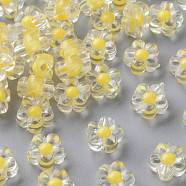 Transparent Acrylic Beads, Bead in Bead, Flower, Yellow, 12x12.5x6mm, Hole: 2.5mm, about 893pcs/500g(TACR-S152-06A-SS2105)