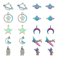 20Pcs 10 Style Space Theme Alloy Pendants, Spaceman & Double Horn/Crescent Moon & Star, Rainbow Color, 13~27x10.5~27x1.5~5mm, Hole: 1.4~3.5mm, 2pcs/style(FIND-CA0005-83)