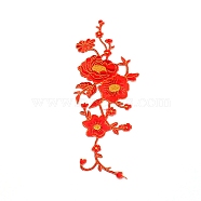 Rose Flower Embroidery Costume Accessories, Applique Patch, Sewing Craft Decoration, Red, 250x100x1mm(DIY-WH0260-21B)