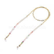Brass Eyeglasses Chains, Neck Strap for Eyeglasses, with Polymer Clay Heishi Beads, Glass Beads, Plastic Beads, Natural Rose Quartz Beads, 304 Stainless Steel Lobster Claw Clasps and Rubber Loop Ends, 31.89 inch(81cm)(AJEW-EH00214-03)