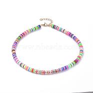 Handmade Polymer Clay Heishi Beaded Necklaces, with Brass Beads, Non-magnetic Synthetic Hematite Beads and 304 Stainless Steel Lobster Claw Clasps, Colorful, 14.96 inch(38cm)(NJEW-JN02890-01)