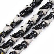 Handmade Porcelain Ceramic Beads Strands, Famille Rose Style, Penguin, Black, 16~18x9~11x10~11mm, Hole: 1.4mm, about 18pcs/strand, 12.2 inches(31cm)(PORC-S502-023A)