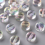 Transparent Acrylic Beads, AB Color Plated, Flat Round, Clear AB, 13x6mm, Hole: 2mm(X-TACR-S156-006)