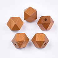 Painted Natural Wooden Beads, Faceted, Polygon, Sandy Brown, 19~20x19~20x19.5~20.5mm, Hole: 4mm(WOOD-Q040-017B-07)