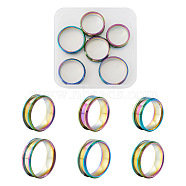 6Pcs 6 Style 201 Stainless Steel Engravable Grooved Finger Rings Set for Women, Rainbow Color, US Size 7~12 3/4(17.3~22mm), 1Pc/style(RJEW-YS0001-02)