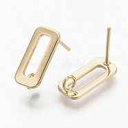 Brass Stud Earring Findings, with Loop, Nickel Free, Real 18K Gold Plated, 15.5x7mm, Hole: 2.5mm, Pin: 0.8mm(KK-T056-10G-NF)