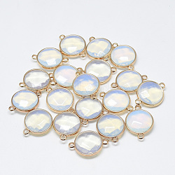 Opalite Links connectors, with Golden Tone Brass Findings, Faceted, Flat Round, Golden, 25.5~26.5x17~18x6~7mm, Hole: 2~2.5mm(X-G-T073-02S)