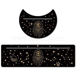 2Pcs 2 Style Carved Wood Candle Holders, Wooden Card Stand for Tarot, Witch Divination Tools, Moon-shaped & Rectangle, Black, Planet Pattern, 130~254x76.2~100x5mm, 1pc/style(DJEW-GF0001-49E)