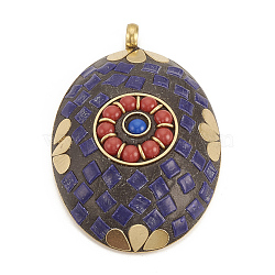 Handmade Indonesia Big Pendants, with Unplated Brass Findings, Oval, Mauve, 65x43x14mm, Hole: 5mm(IPDL-N001-06A)