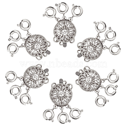 3-Strand 6-Hole Brass Box Clasps, Multi-Strand Clasps, with Spring Ring Clasps, Flat Round, Platinum, 24x11x5.5mm, 6 sets/box(FIND-SC0003-31P)