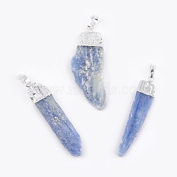 Natural Kyanite/Cyanite/Disthene Pendants, with Brass Finding, Platinum, 38~52x8.5~14.5x2.5~5mm, Hole: 4x5mm(G-P356-06P)