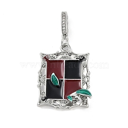 Brass Enamel Pendants, with Clear Cubic Zirconia, Rectangle Charm, Platinum, 25.5x19.5x6mm, Hole: 6x4mm(KK-U043-12P-01)