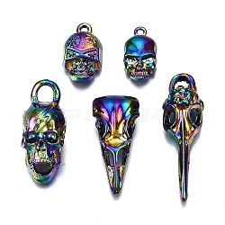 Rainbow Color Alloy Pendants, Cadmium Free & Nickel Free & Lead Free, Skull, 29.5x12x16.5mm, Hole: 4.5mm, 5pcs/set(PALLOY-S180-188-NR)