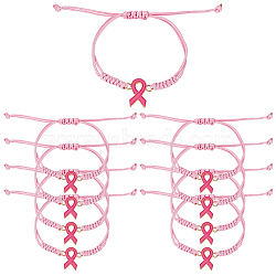 20Pcs Alloy Link Bracelets, Adjustable Polyester Cord Braided Bracelets for Women, Awareness Ribbon, Pink, Inner Diameter: 3-1/2 inch(9cm)(BJEW-GO0001-26)