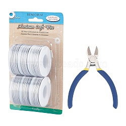 BENECREAT Round Aluminum Wire, with Iron Side Cutting Pliers, Silver, 12 Gauge, 2mm, 5.8m/roll, 6 rolls(AW-BC0003-32A-2.0mm)