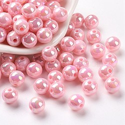 Opaque Acrylic Beads, AB Color Plated, Round, Pearl Pink, 8x7mm, Hole: 2mm(X-MACR-S370-D8mm-A01)