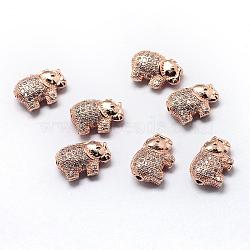 Rack Plating Brass Cubic Zirconia Beads, Long-Lasting Plated, Elephant, Rose Gold, 9.5x13.5x5mm, Hole: 1.5mm(ZIRC-S032-01RG)