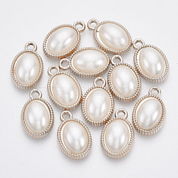 UV Plating ABS Plastic Pendants, with ABS Plastic Imitation Pearl, Oval, Light Gold, Creamy White, 21x13x6mm, Hole: 2mm(KY-N007-77)