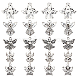 50Pcs 5 Style Tibetan Style Alloy Pendants, Angel, Antique Silver, 20x14x1mm, Hole: 1.5mm, 10pcs/style(PALLOY-SC0004-07)