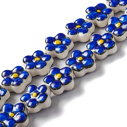 Handmade Porcelain Flower Beads Strands, Blue, 16.5~17x17~17.5x7.5~7.8mm, Hole: 1.6~1.8mm, about 20pcs/strand, 12.56~12.68 inch(31.9~32.2cm)(PORC-F003-01G)